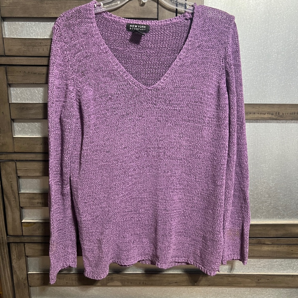 New York & Company Purple V-Neck Sweater